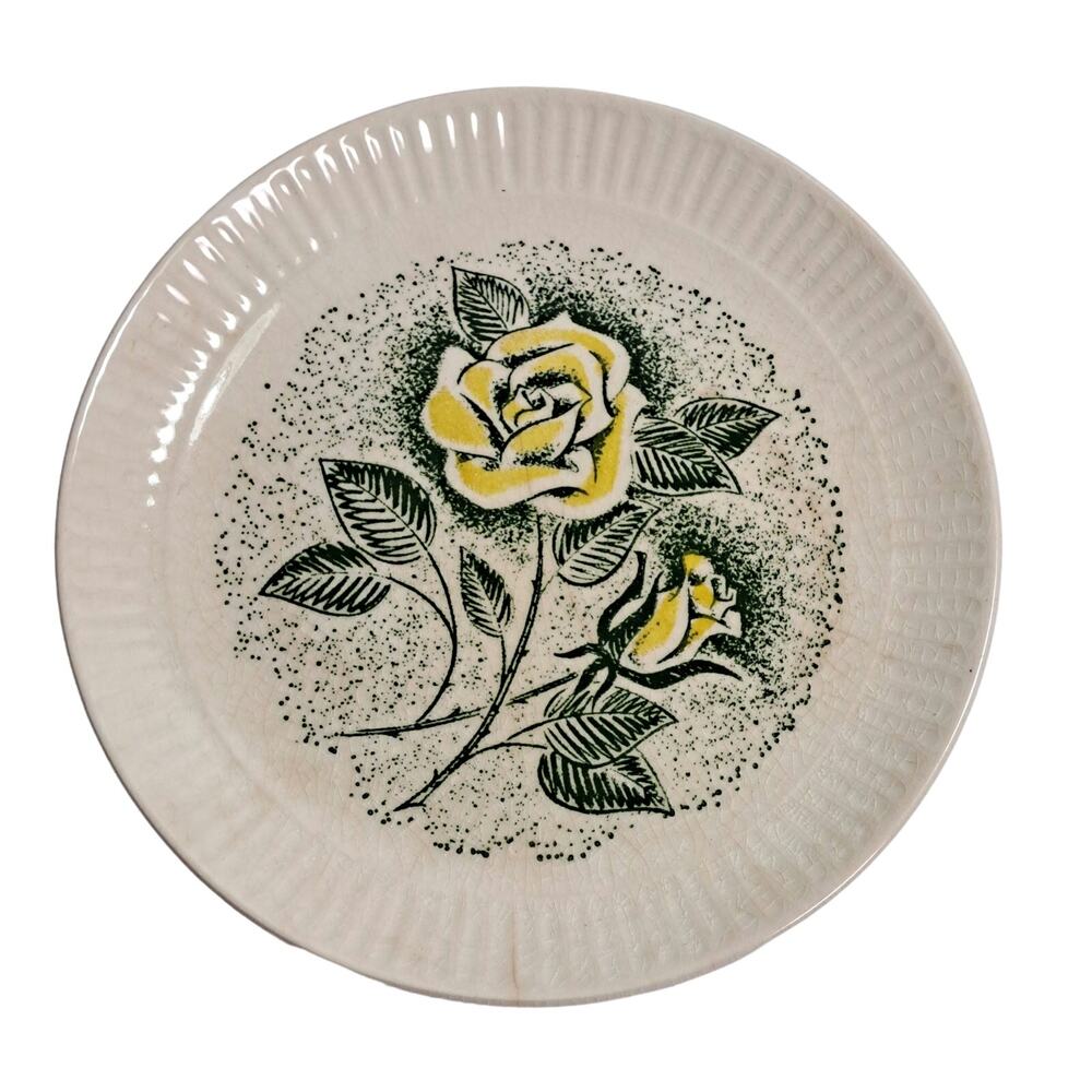 Vintage Mount Clemens Pottery Plate 7" Yellow Rose Mid Century 1950s-60s MCM